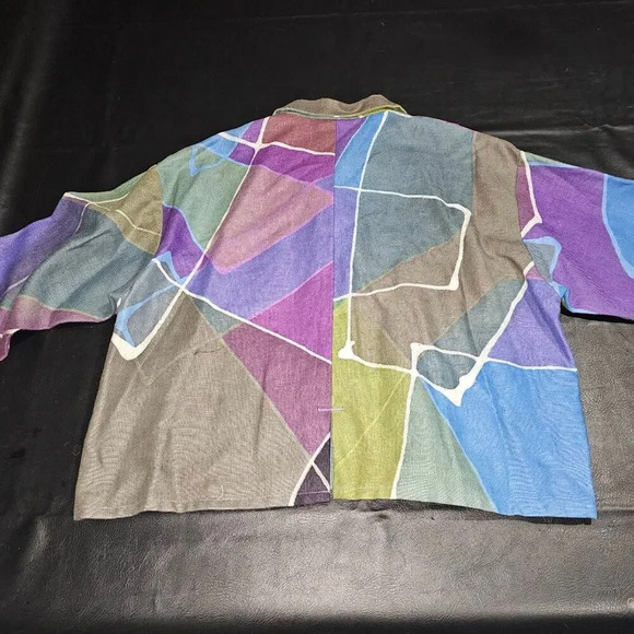 Farley Farley Womens Purple Blue Green Artsy Lagenlook Linen Abstract Jacket Med - Picture 2 of 4